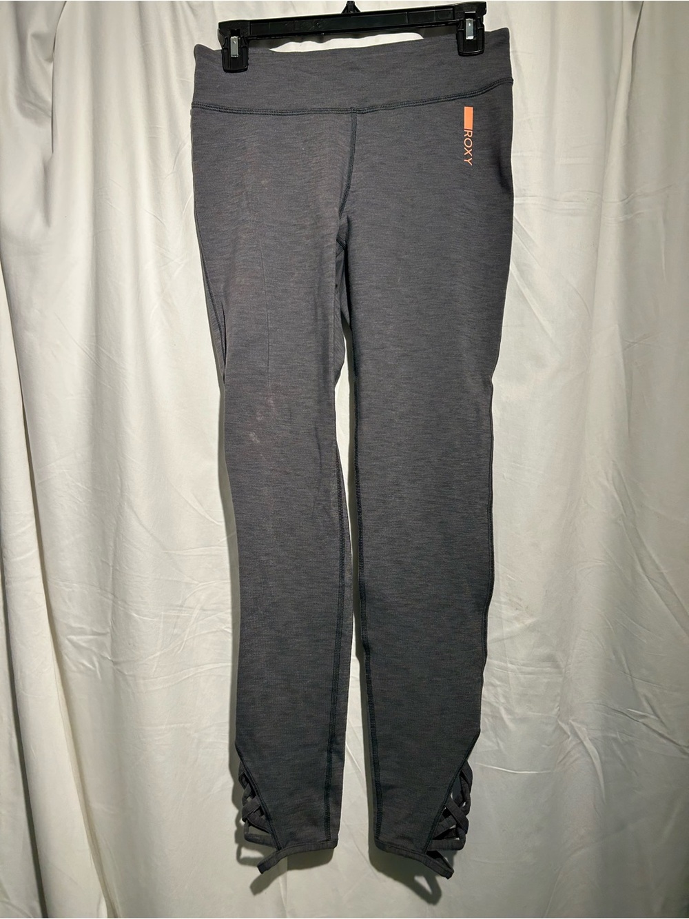 Roxy Gray Criss Cross Ankle Leggings Medium Hidden Pocket Yoga Activewear